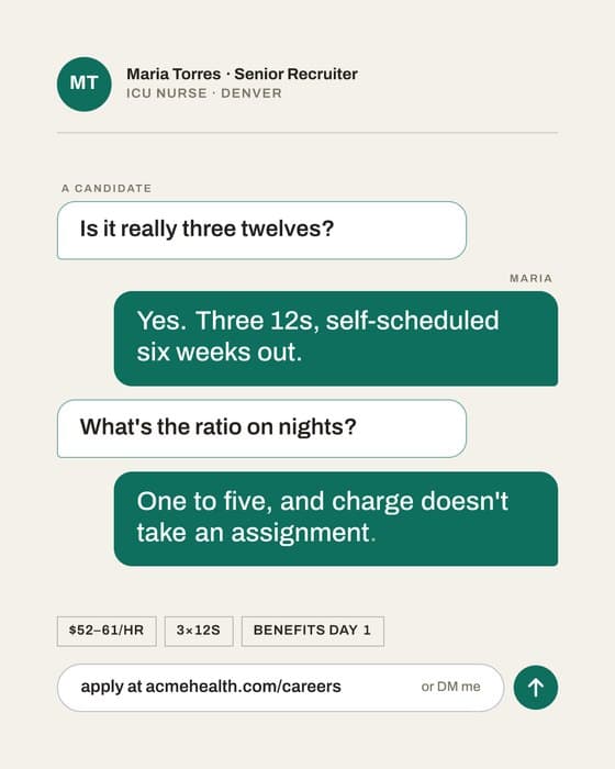 A social post Verably designed: a candidate's questions answered, with pay, schedule, and apply link
